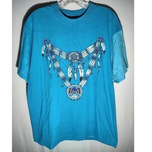 Vintage Turquoise Native American Inspired Totem Necklace Graphic T Shirt Small